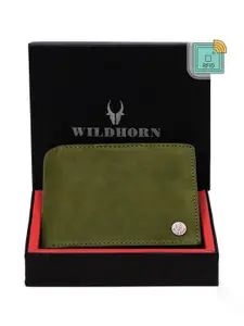 WildHorn Men Green Solid RFID Leather Two Fold Wallet