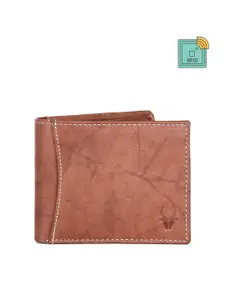 WildHorn Men Tan Brown Textured Two Fold Leather Wallet