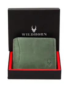 WildHorn Men Green Textured Two Fold Wallet