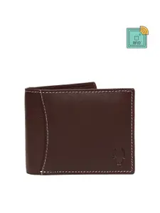 WildHorn Men Brown Textured RFID Protected Genuine Leather Two Fold Wallet