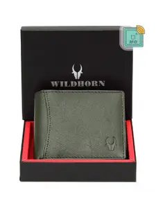 WildHorn Men Green Solid RFID Leather Two Fold Wallet