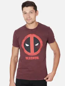 Free Authority Men Burgundy Printed Deadpool Round Neck Pure Cotton T-shirt