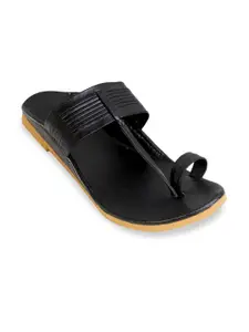 PANAHI Men Black Leather Sandals