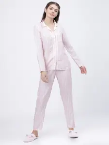 Tokyo Talkies Women Pink & White Striped Night suit