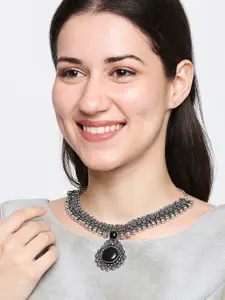 OOMPH German Silver Oxidised Choker Necklace