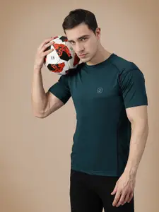 CHKOKKO Men Green Solid Round Neck Dry Fit Gym T-shirt