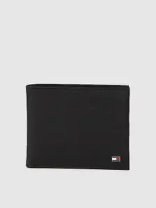 Tommy Hilfiger Men Black Leather Textured Two Fold Wallet