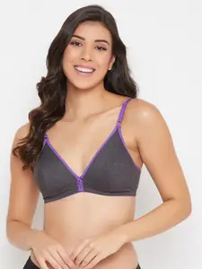 Clovia Charcoal Grey & Purple Solid Non-Wired Non Padded Everyday Bra BR2131S0532B