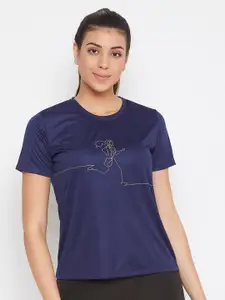 Clovia Women Navy Blue & Green Printed Slim Fit T-shirt