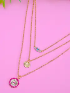 Crunchy Fashion Gold-Toned & White Alloy Gold-Plated Layered Necklace