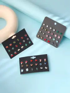 Yellow Chimes Women Set of 30 Multicoloured Studs Earrings