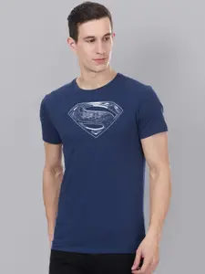 Free Authority Men Blue Superman Printed Round Neck  Pure Cotton T-shirt
