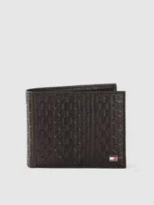 Tommy Hilfiger Men Brown Typography Textured Leather Two Fold Wallet