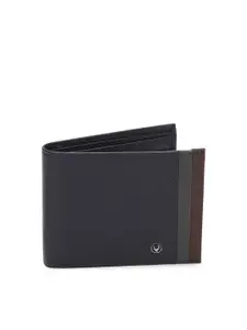 Allen Solly Men Navy Blue Textured Two Fold Leather Wallet with Striped Detail
