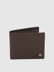 Allen Solly Men Coffee Brown Self Checked Two Fold Leather Wallet