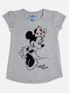 Kids Ville Girls Grey Minnie Mouse Printed Round Neck T-shirt