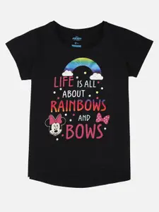 Kids Ville Girls Black Minnie Mouse Printed Round Neck Cotton T-shirt