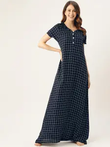 Sweet Dreams Navy Blue & White Checked Maxi Nightdress