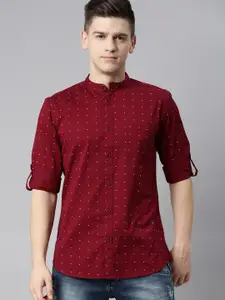 HERE&NOW Men Maroon & White Slim Fit Printed Casual Shirt