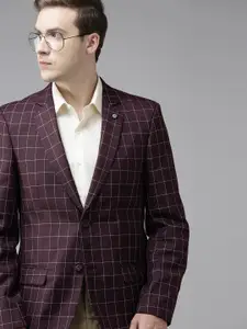 Arrow Men Burgundy Checked Tailored Fit Single-Breasted Formal Blazer