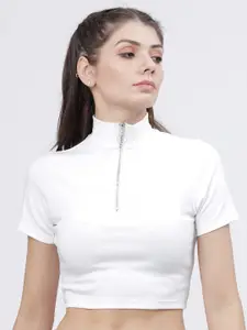 Tokyo Talkies Women White Solid High Neck T-shirt