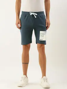 Difference of Opinion Men Blue Typography Printed Mid-Rise Regular Shorts