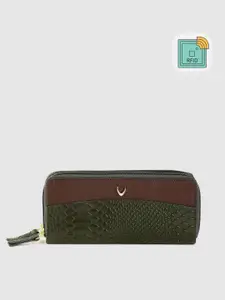 Hidesign Women Olive Green & Burgundy Snakeskin Handcrafted Leather Zip Around Wallet