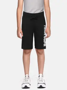 U.S. Polo Assn. Kids Boys Black Printed Pure Cotton Shorts