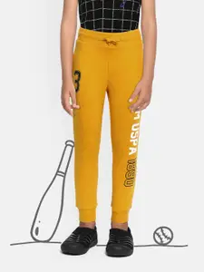 U.S. Polo Assn. Kids Boys Mustard Yellow Typography Pure Cotton Printed Joggers