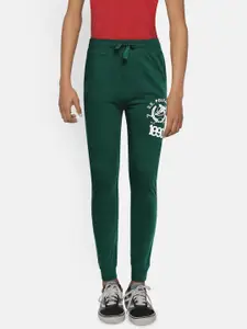 U.S. Polo Assn. Kids Boys Green Solid Pure Cotton Regular Fit Joggers
