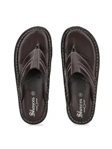 SHENCES Men Brown Genuine Leather Comfort Sandals