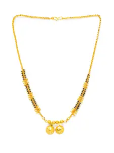 Digital Dress Room Short Mangalsutra Designs Gold Plated & Black Beaded Vati Pendant South Indian Style Mangalsutra
