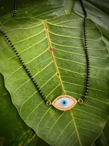 Digital Dress Room Black Gold-Plated Beaded & CZ-Studded The Evil Eye Pendant Mangalsutra