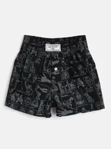 Gini and Jony Boys Black Printed Regular Fit Cotton Shorts