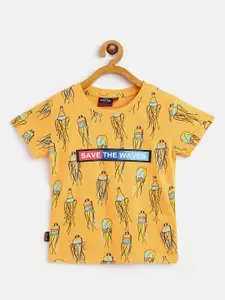 Gini and Jony Boys Orange Printed Cotton T-shirt