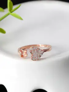 GIVA 925 Sterling Silver Rose Gold Plated Sparkling Heart Adjustable Ring