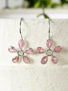 GIVA 925 Sterling Silver Rhodium Plated Pink Dahlia Drop Earrings