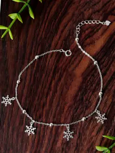 GIVA 925 Sterling Silver Rhodium Plated Adjustable Snowflake Charm Anklet