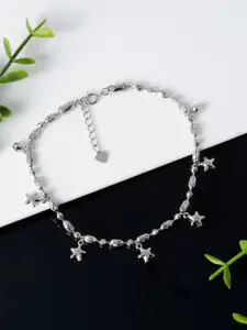 GIVA 925 Sterling Silver Rhodium Plated Star Charm Anklet (1 Piece), Adjustable (1 Piece)