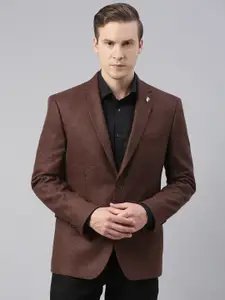 Theme Men Brown Solid Slim-Fit Single-Breasted Casual Blazer