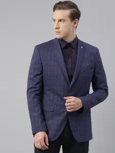 Theme Men Blue & Black Checked Fitted Single Breasted Casual Blazer