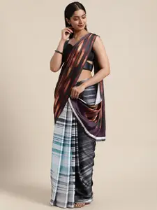 Saree mall Brown & Black Striped Satin Sarees