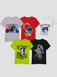 KUCHIPOO Boys Pack of 5 Printed T-shirts
