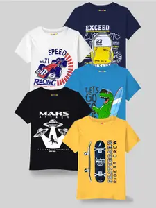 KUCHIPOO Boys Pack of 5 Printed Round Neck T-shirts