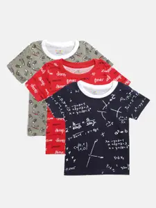 KUCHIPOO Boys Pack of 3 Printed Round Neck Pure Cotton T-shirts