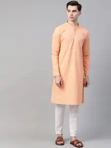 See Designs Men Peach Pure Cotton Chikankari Embroidered Straight Kurta