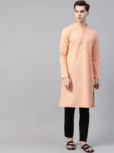 See Designs Men Peach-Colored Ethnic Motifs Embroidered Pure Cotton Thread Work Kurta