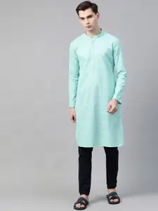 See Designs Men Blue Geometric Chikankari Embroidered Chikankari Kurta