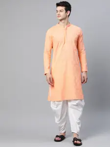 See Designs Men Peach-Coloured Ethnic Motifs Chikankari Embroidered Straight Kurta