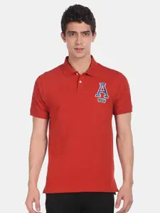 Aeropostale Men Rust Red Solid Polo Collar T-shirt